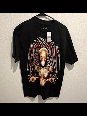 Dennis Rodman  Black Graphic Print Crew Neck Short Sleeve T-Shirt Men M